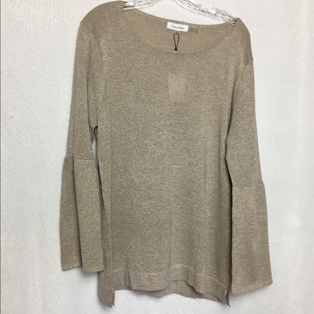 Calvin Klein Beige Top, Bell Sleeves, Size XL
